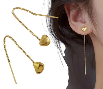 Cercei, oțel chirurgical placat cu aur, lanț inimă