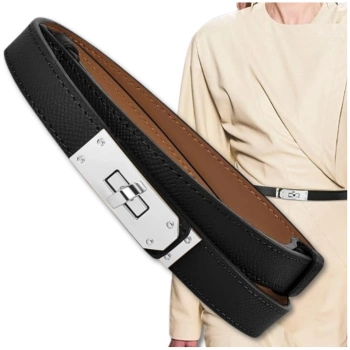 Damen Ledergürtel schmale Taille silberne Schnalle verstellbar