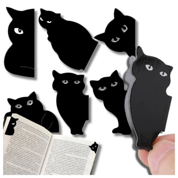 Set mit 6 magnetischen Lesezeichen mit schwarzer Katze