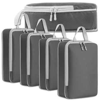 4-teiliges Reisekoffer-Organizer-Set, grau, mit Reißverschluss