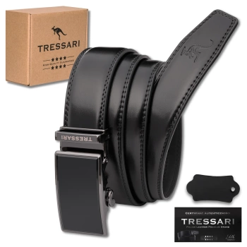TRESSARI Herren-Hosengürtel 115 cm, automatische Schnalle, schwarzes Naturleder