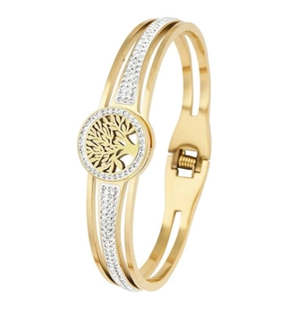 Bratara din otel chirurgical placat cu aur, rigida, janta aurie, zirconi