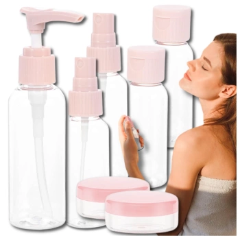 8-teiliges Reiseflaschen-Set für Kosmetik, rosa