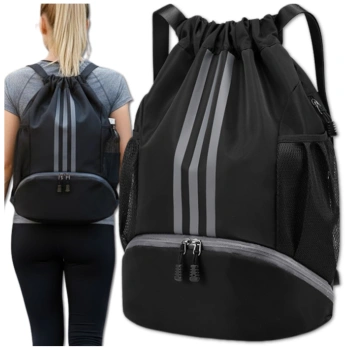 Schwarzer Sportrucksack mit Kordelzug für Gymnastiktraining, Sporttasche