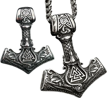 Colier argint pentru bărbați Hammer of THOR MJOLNIR, oțel