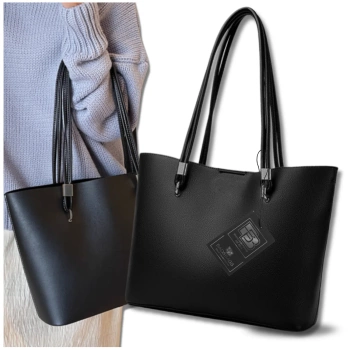 BAD&BAGS Damen Leder Shopper Tasche Classic Schwarz
