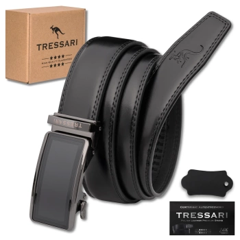 TRESSARI Herren-Automatikgürtel 115 cm, Naturleder für Hosen, schwarz