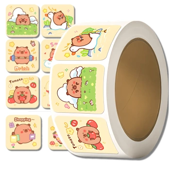 Capybara farbige Aufkleber auf einer Rolle mit 300 Stück für Kinder zum Selbermachen