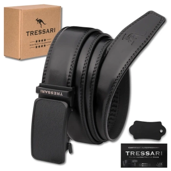 Schwarzer Herrengürtel TRESSARI, 115 cm, automatische Schnalle, Naturleder, für Hosen