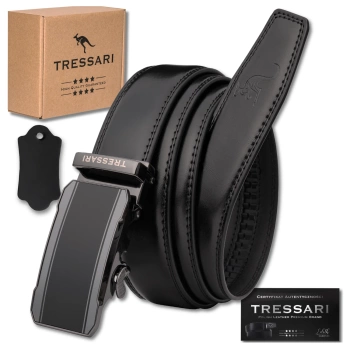 TRESSARI Herren-Hosengürtel 125 cm, Automatik, Naturleder, schwarz