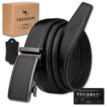 Schwarzer Hosengürtel für Herren von TRESSARI, 125 cm, Automatik, Naturleder