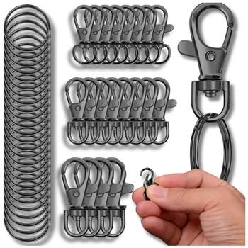 Schlüsselanhänger aus Metall, 20 Stück, Karabinerhaken, schwarze Schlüsselringe