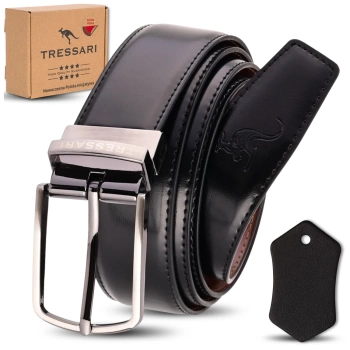 TRESSARI Doppelseitiger Ledergürtel Schwarz Braun 120 cm für Hosen