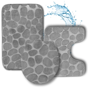 3er-Set Badezimmermatten, Anti-Rutsch-Matte, grau