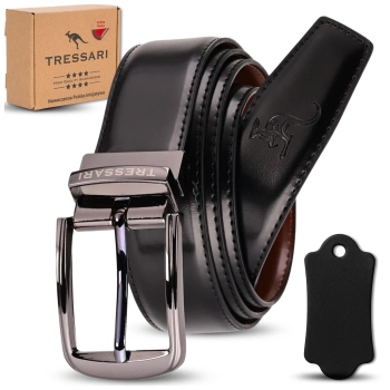 TRESSARI Doppelseitiger Ledergürtel 120 cm Schwarz Braun für Hosen