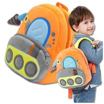 Plüsch-Kinderrucksack für Vorschulkinder mit Reißverschluss, Bagger
