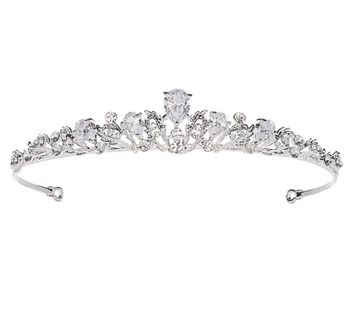 Diadem coroana argint cu zirconi pentru nunta, tiara de cristal