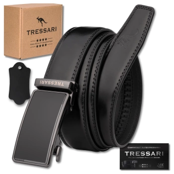 TRESSARI Herren-Hosengürtel 125 cm Automatik aus schwarzem Naturleder
