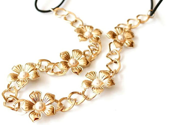 Ac de păr metal, bentita de păr cu flori aurii