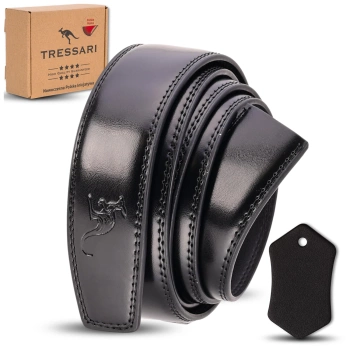 TRESSARI Schwarzer Ledergürtel 120 cm für Hosen ohne Schnalle, Naturleder