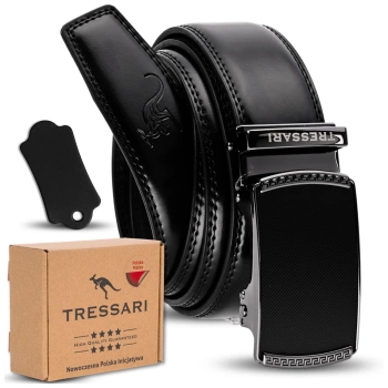 TRESSARI Herren-Automatik-Hosengürtel aus Leder, Schwarz, 120 cm