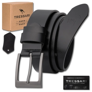 Herren-Ledergürtel, 100 % Naturleder, schwarz, für TRESSARI-Hosen