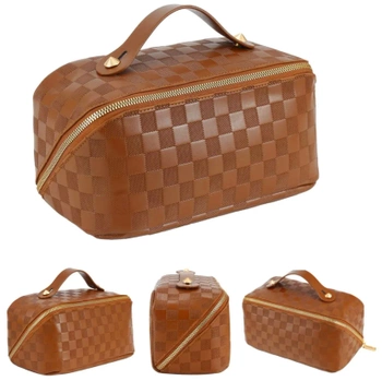 Geanta cosmetica maro, organizator elegant din piele ecologica